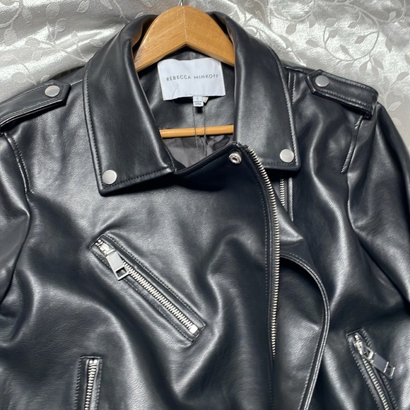 Rebecca Minkoff black size Large Moto Jacket large vegan leather - Picture 6 of 8